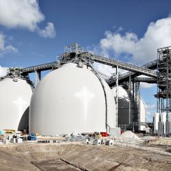 Dome silos under construction by Dome Technology at the Drax Power Station in Selby, North Yorkshire, England. Image courtesy of Drax Group PLC.